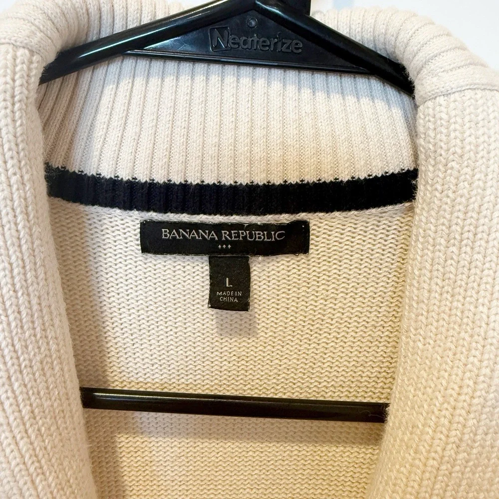 Banana Republic Mens Cable Knit Shawl Collar Cardigan Sweater Large Cream Preppy